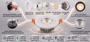 COB LED recessed spotlight warm white with faceted reflector and aluminum heat sink